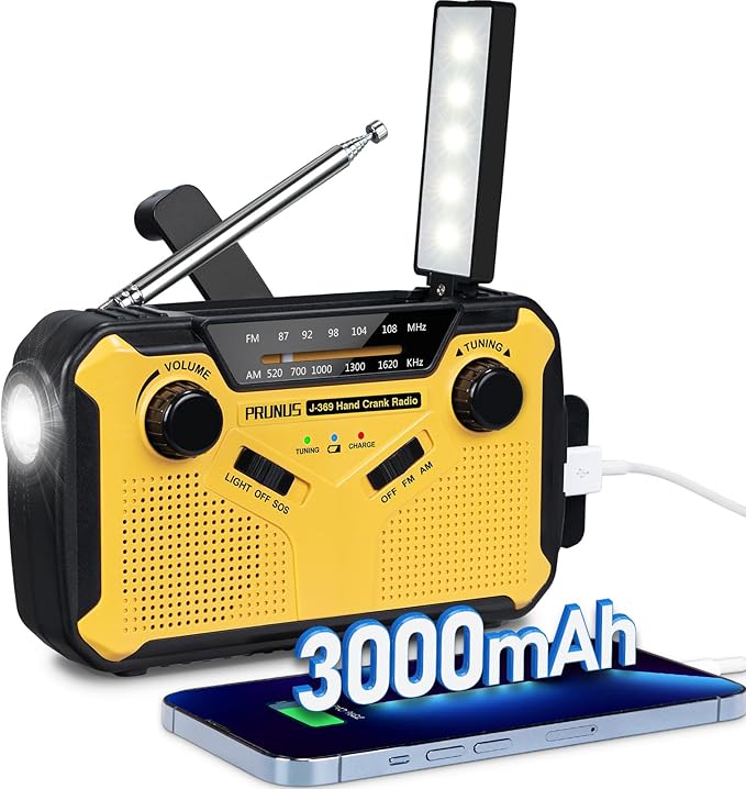 Prunus J-369 Wind-Up Solar AM/FM Radio