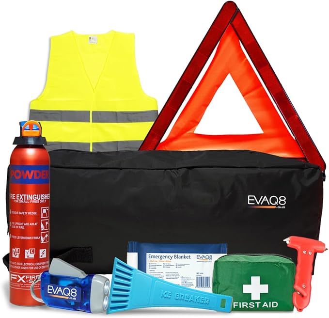 EVAQ8 Car Breakdown Emergency Kit with Fire Extinguisher